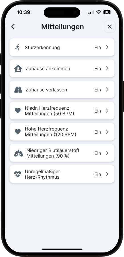 Smarter Hausnotruf für Senioren. Benachrichtigungen einstellen